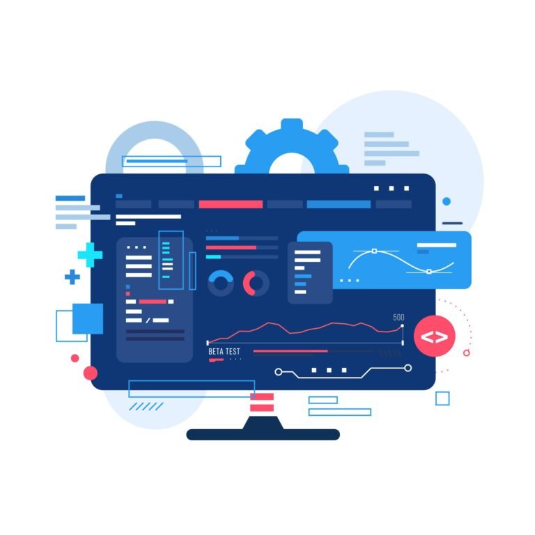 Ilustración de programación de página web en blog que explica Headless Commerce, PWA y SSR. Imagen de funcionamiento interno de ordenador de escritorio.