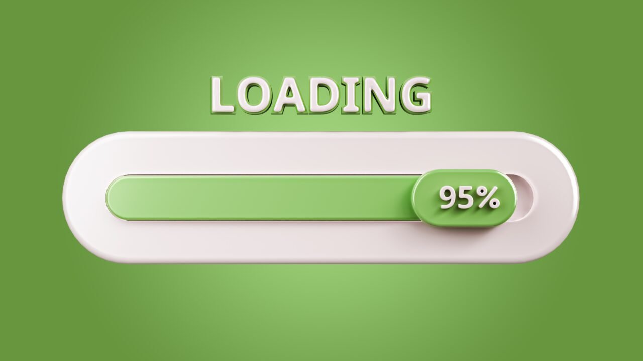 Página de carga loading al 95% porque página web va lenta. Ilustración en artículo de blog de Pango Studio sobre qué hacer si tu eCommerce funciona lento.