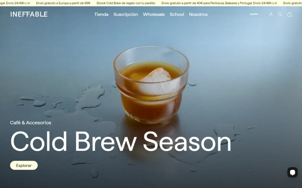 Captura de la tienda de Ineffable Coffee