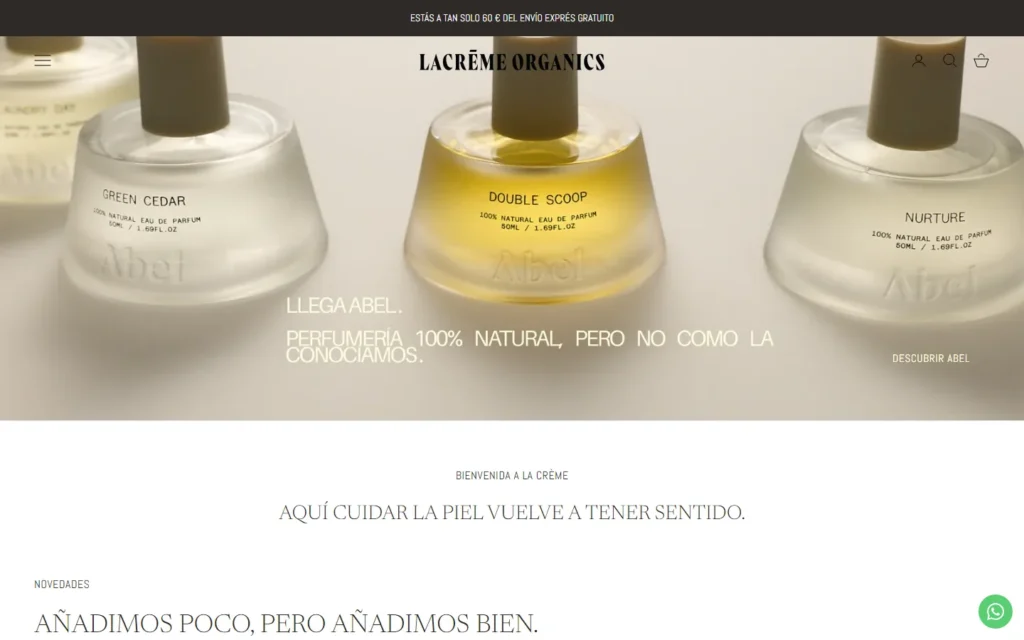Captura de la tienda de La Crème Organic