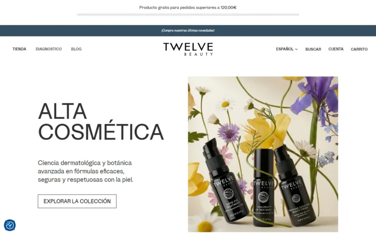 La web de Twelve Beauty en escritorio