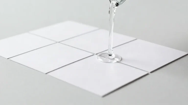 Cristal líquido cayendo sobre una rejilla de fichas en blanco