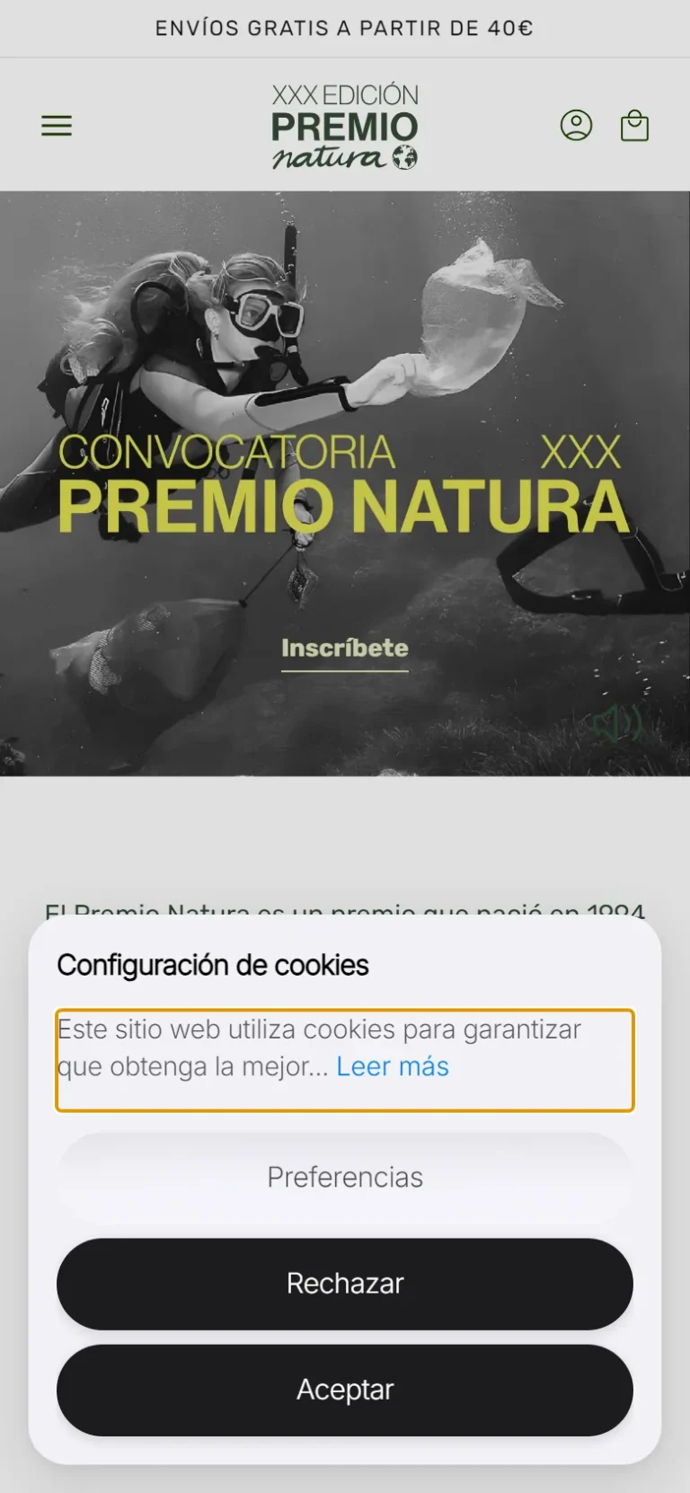 Captura de la tienda de Premio Natura